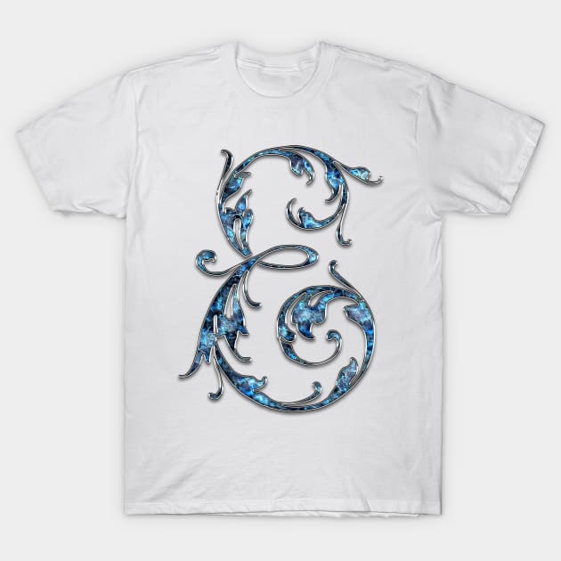 Ornate Blue Silver Letter E T-Shirt by skycloudpics